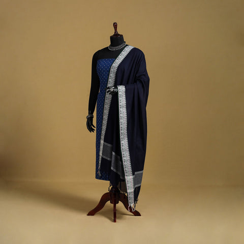 Blue - cotton jacquard dupatta with thread border 18