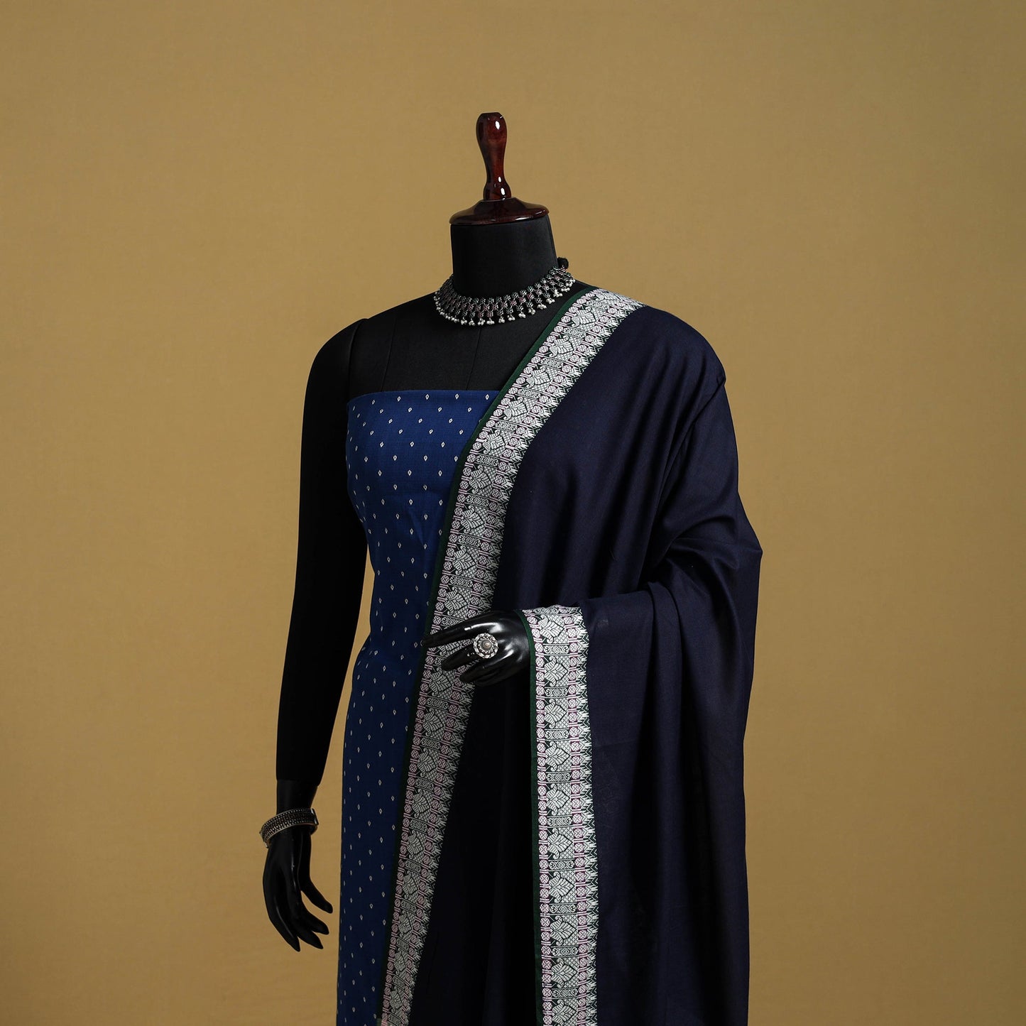 Blue - cotton jacquard dupatta with thread border 18