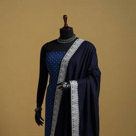 Blue - cotton jacquard dupatta with thread border 18