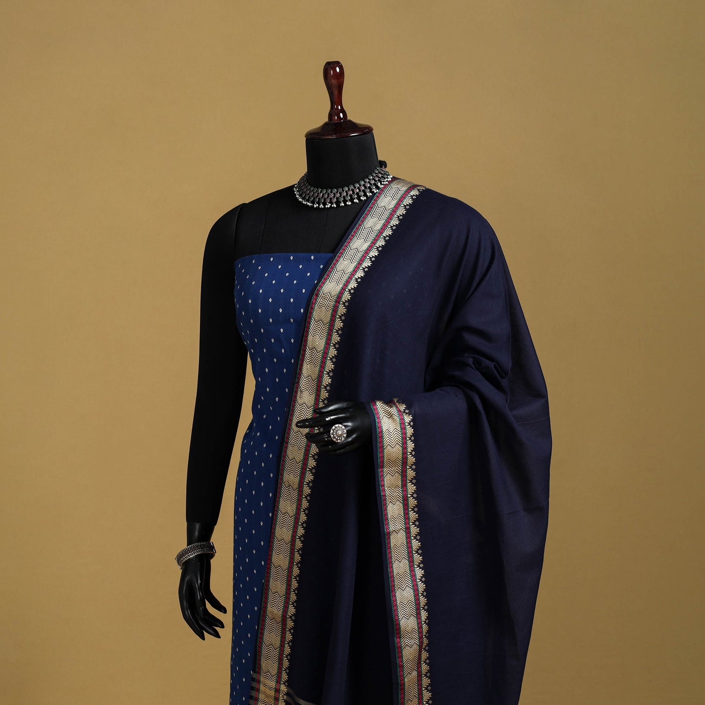 Blue - cotton jacquard dupatta with thread border 32