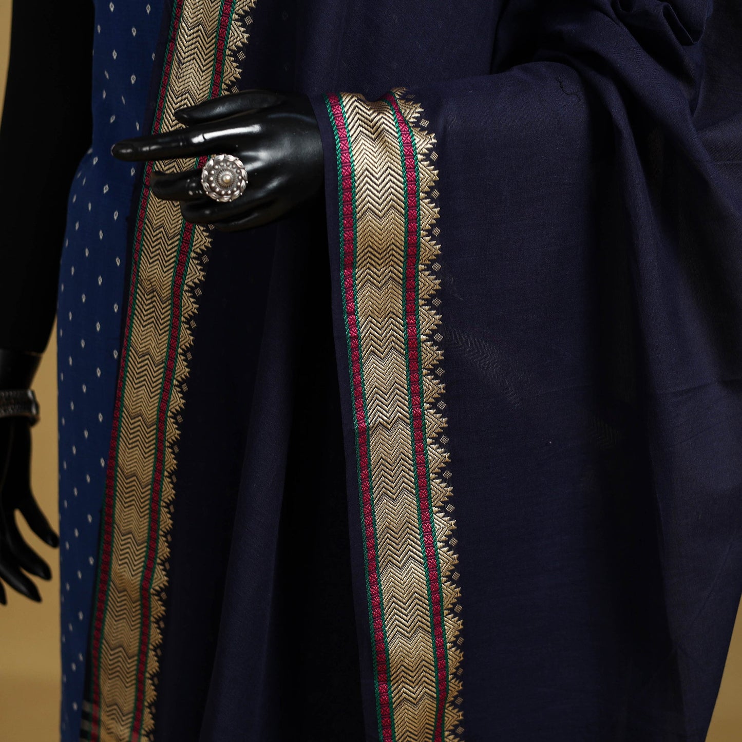 Blue - cotton jacquard dupatta with thread border 32