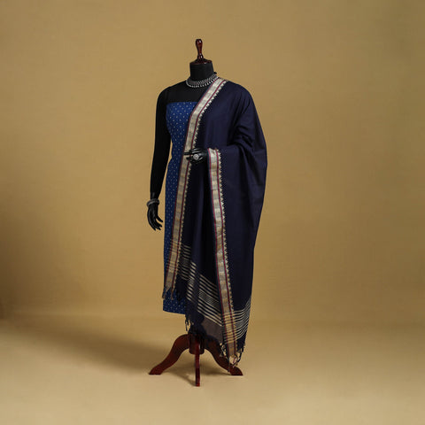 Blue - cotton jacquard dupatta with thread border 32