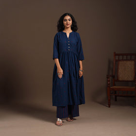 Blue - cotton jacquard kurta set (set of 2) 04 - handcrafted