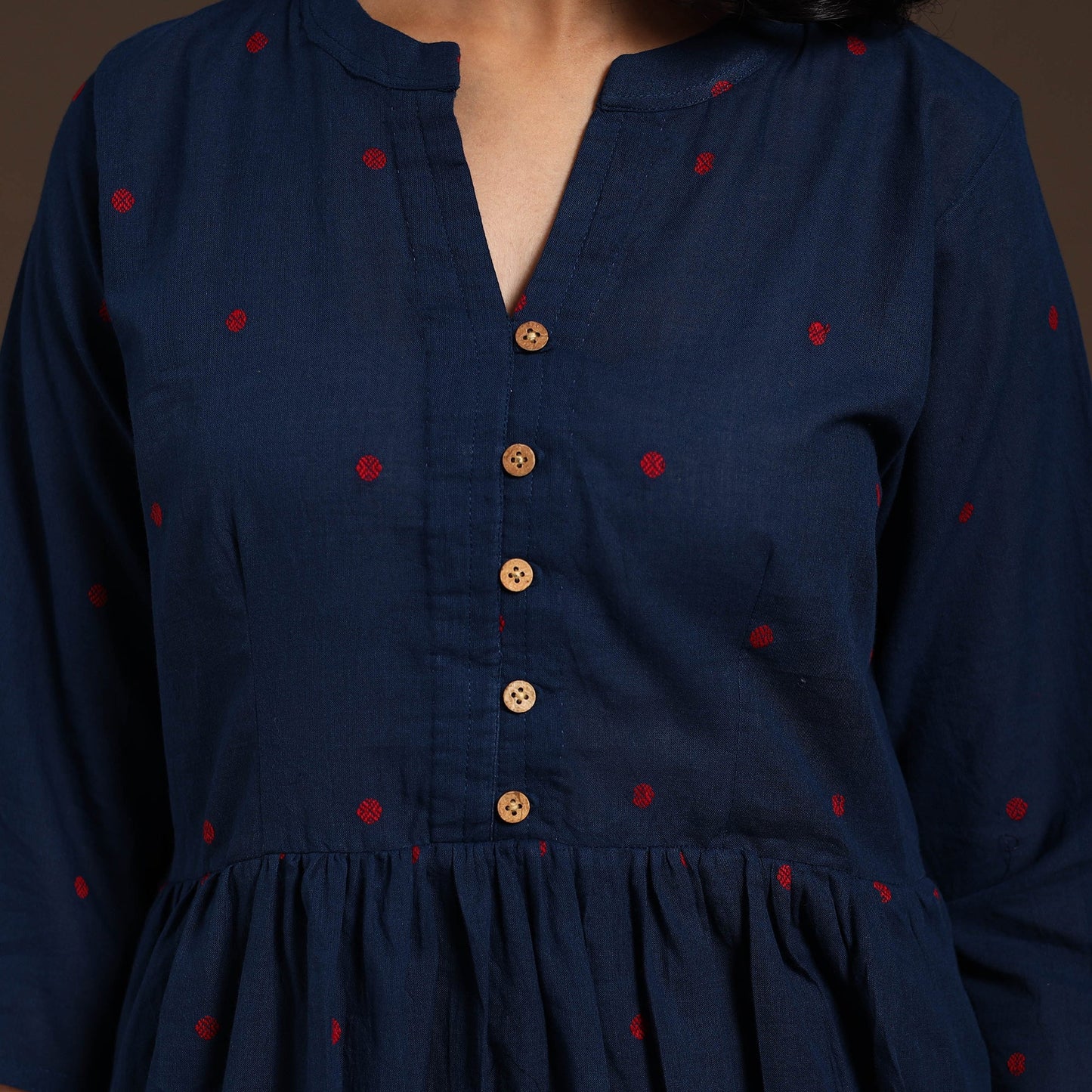 Blue - cotton jacquard kurta set (set of 2) 04 - handcrafted