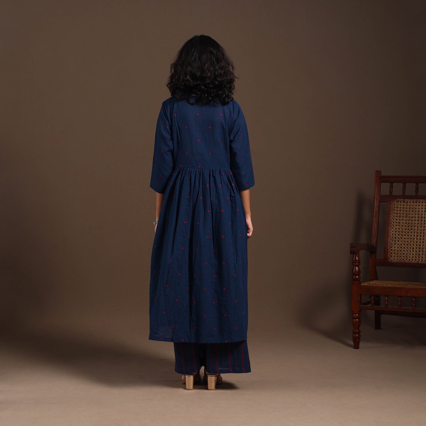 Blue - cotton jacquard kurta set (set of 2) 04 - handcrafted