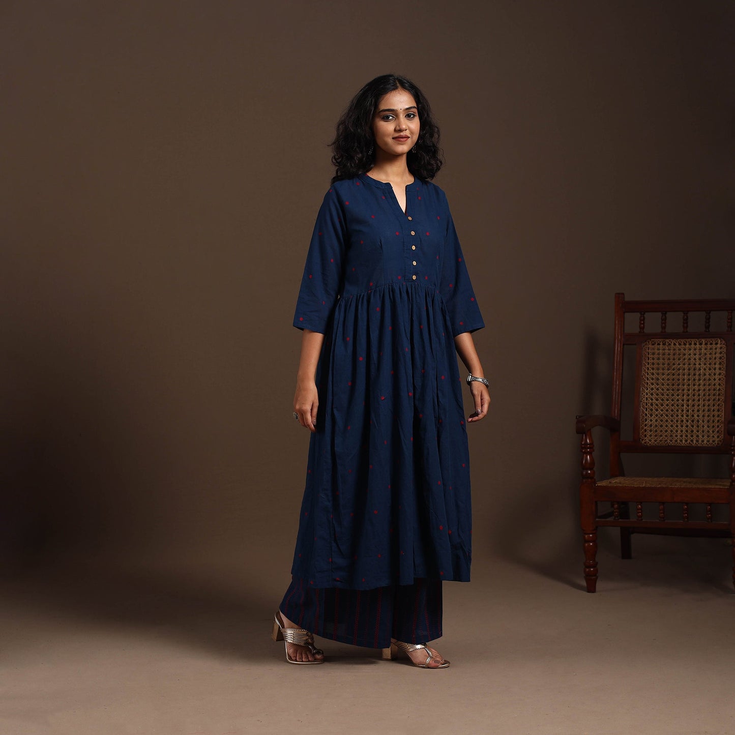 Blue - cotton jacquard kurta set (set of 2) 04 - handcrafted