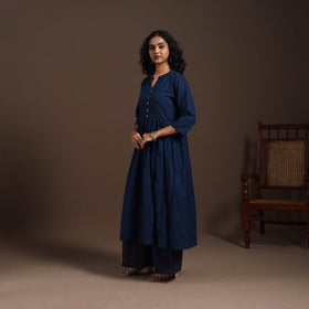 Blue - cotton jacquard kurta set (set of 2) 04 - handcrafted