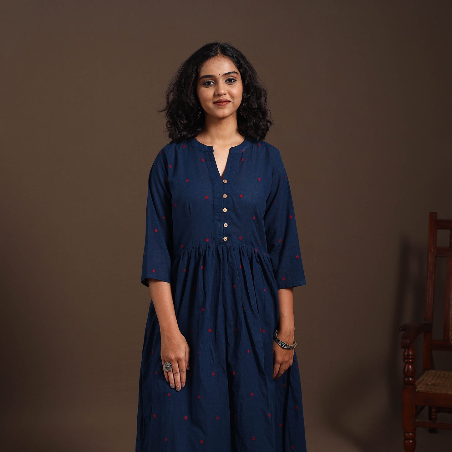 Blue - cotton jacquard kurta set (set of 2) 04 - handcrafted