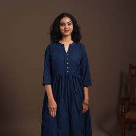 Blue - cotton jacquard kurta set (set of 2) 04 - handcrafted