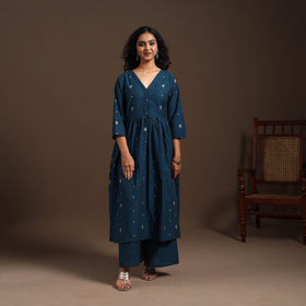 Blue - cotton jacquard kurta set (set of 2) 07 - handcrafted