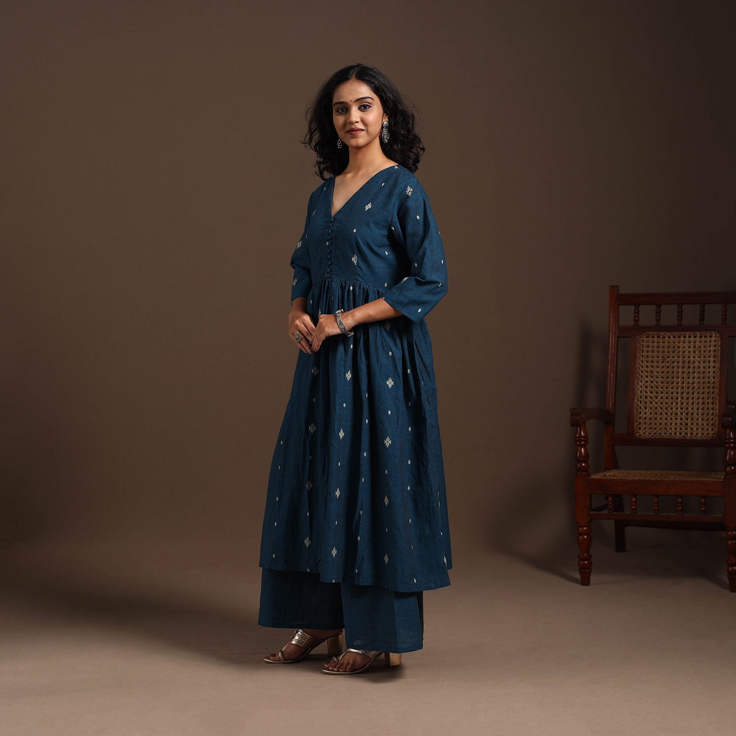 Blue - cotton jacquard kurta set (set of 2) 07 - handcrafted