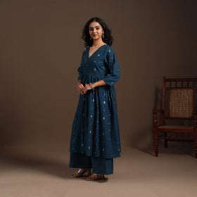 Blue - cotton jacquard kurta set (set of 2) 07 - handcrafted