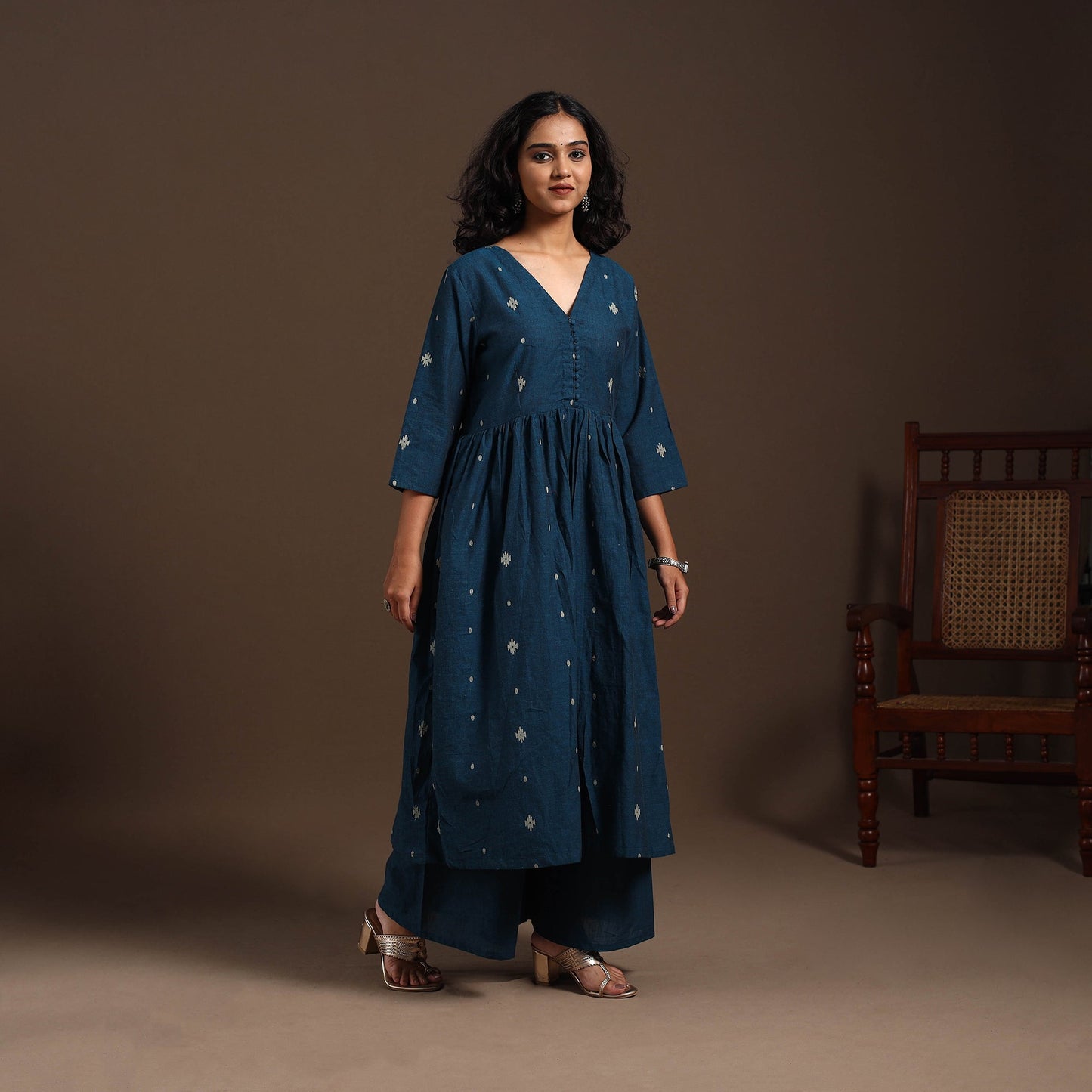 Blue - cotton jacquard kurta set (set of 2) 07 - handcrafted