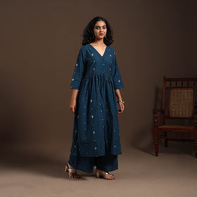 Blue - cotton jacquard kurta set (set of 2) 07 - handcrafted