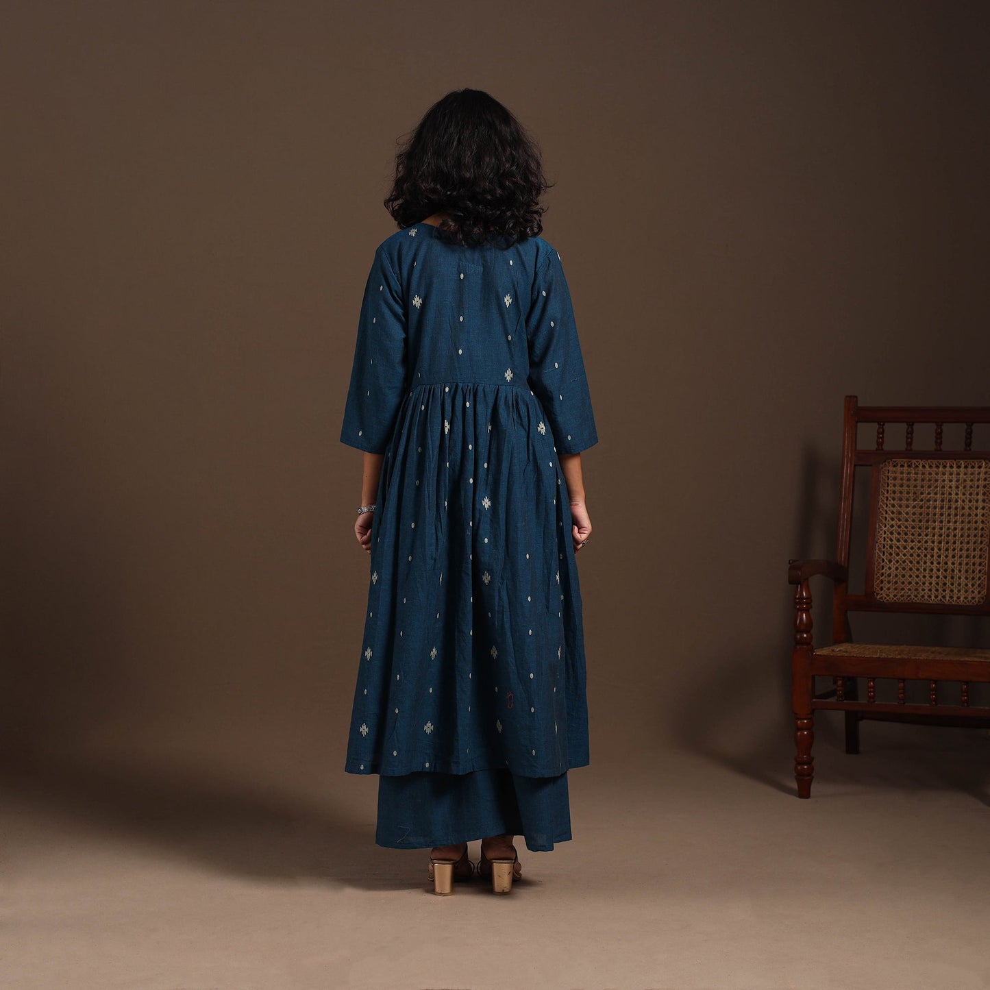 Blue - cotton jacquard kurta set (set of 2) 07 - handcrafted