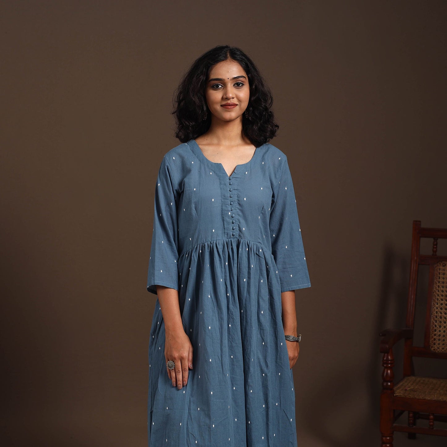 Blue - cotton jacquard kurta set (set of 2) 13 - handcrafted