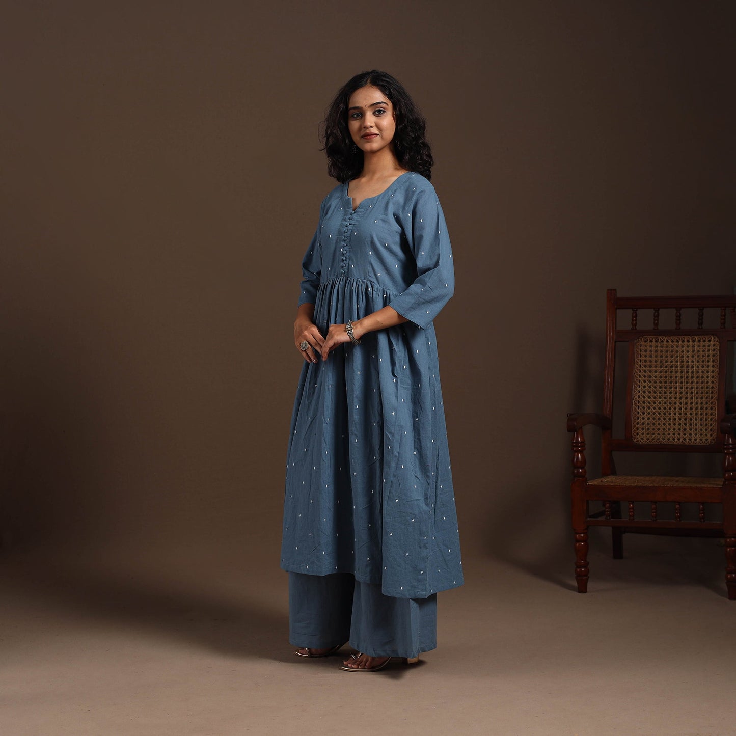 Blue - cotton jacquard kurta set (set of 2) 13 - handcrafted