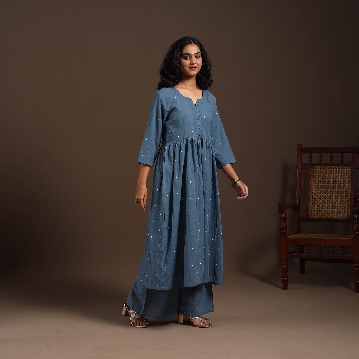 Blue - cotton jacquard kurta set (set of 2) 13 - handcrafted