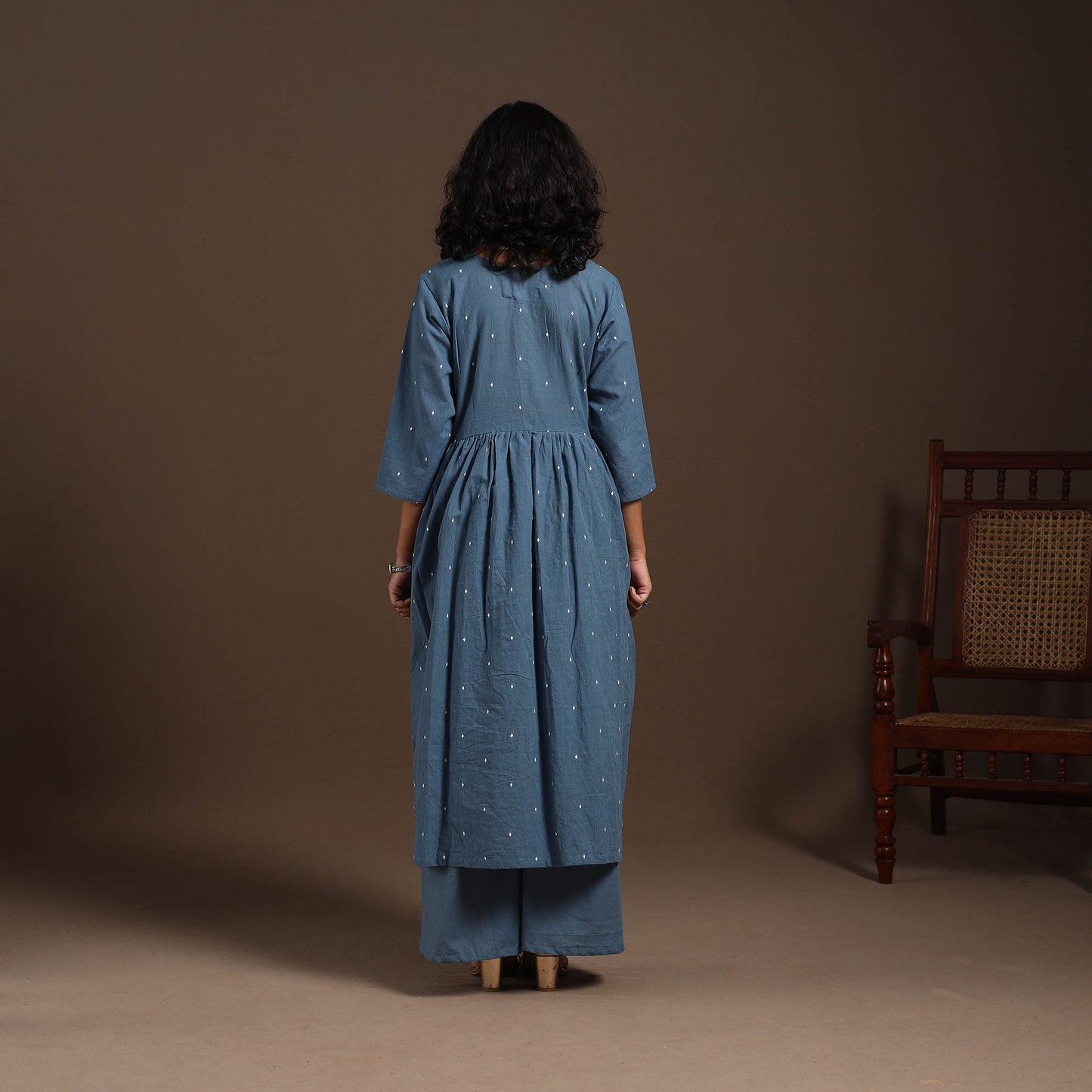 Blue - cotton jacquard kurta set (set of 2) 13 - handcrafted