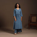 Blue - cotton jacquard kurta set (set of 2) 13 - handcrafted