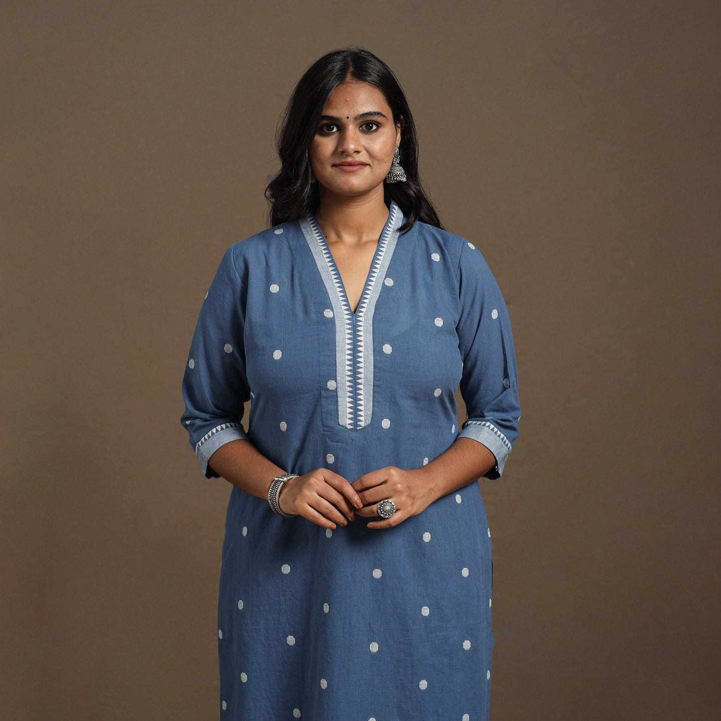 Blue Cotton Jacquard Kurta Set (Set of 2)