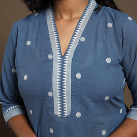 Blue Cotton Jacquard Kurta Set (Set of 2)