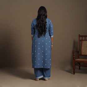 Blue Cotton Jacquard Kurta Set (Set of 2)
