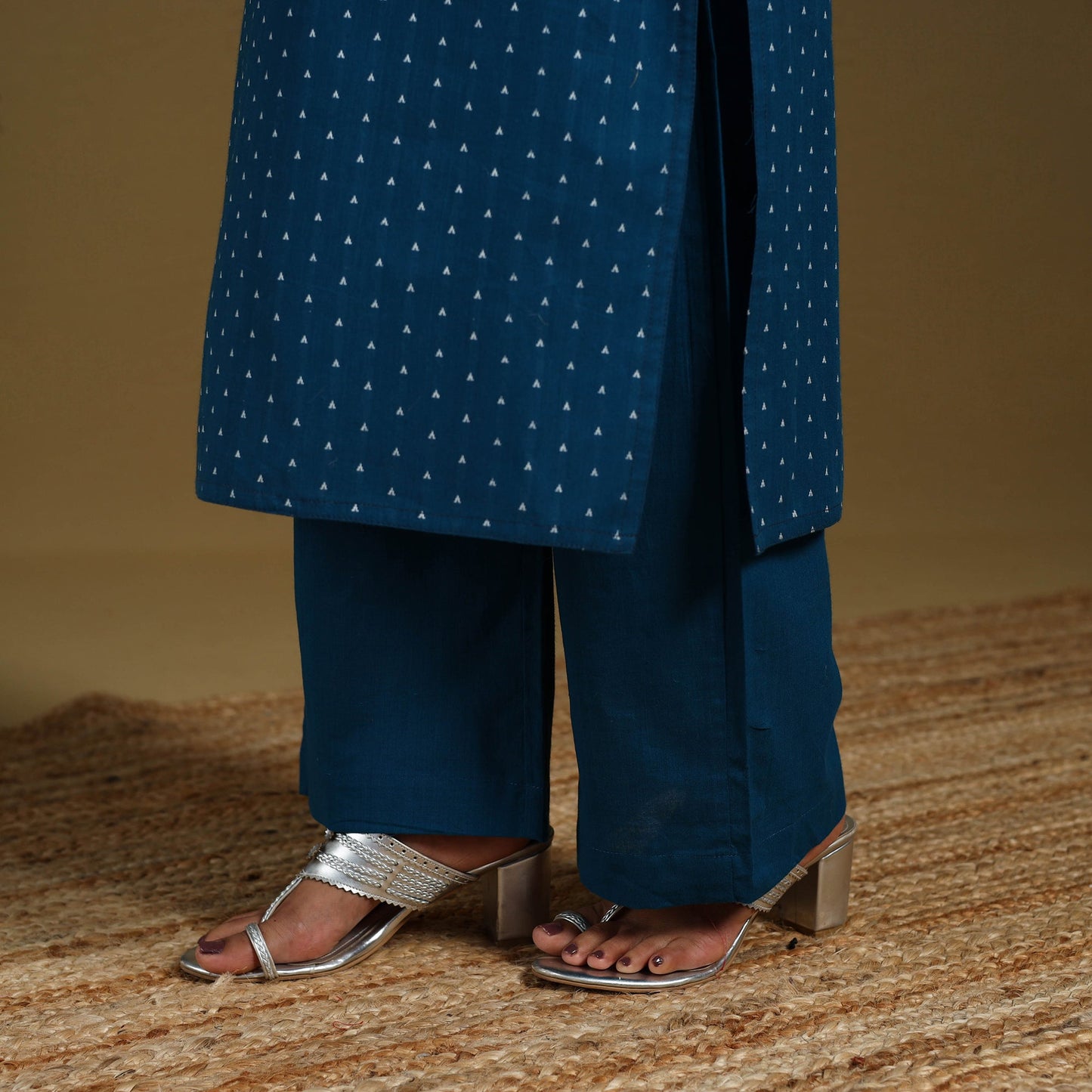 Blue - cotton jacquard kurta set (set of 3) 03 - handcrafted