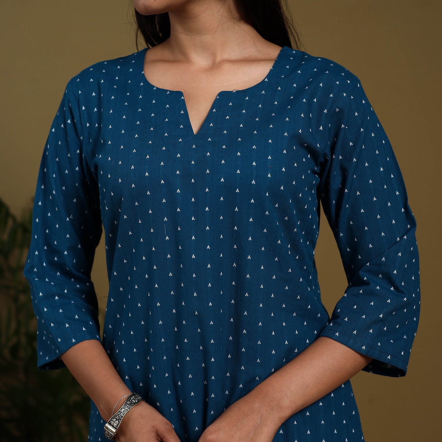 Blue - cotton jacquard kurta set (set of 3) 03 - handcrafted