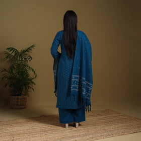 Blue - cotton jacquard kurta set (set of 3) 03 - handcrafted