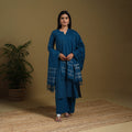 Blue - cotton jacquard kurta set (set of 3) 03 - handcrafted