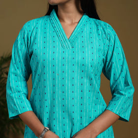 Blue - cotton jacquard kurta set (set of 3) 06 - handcrafted