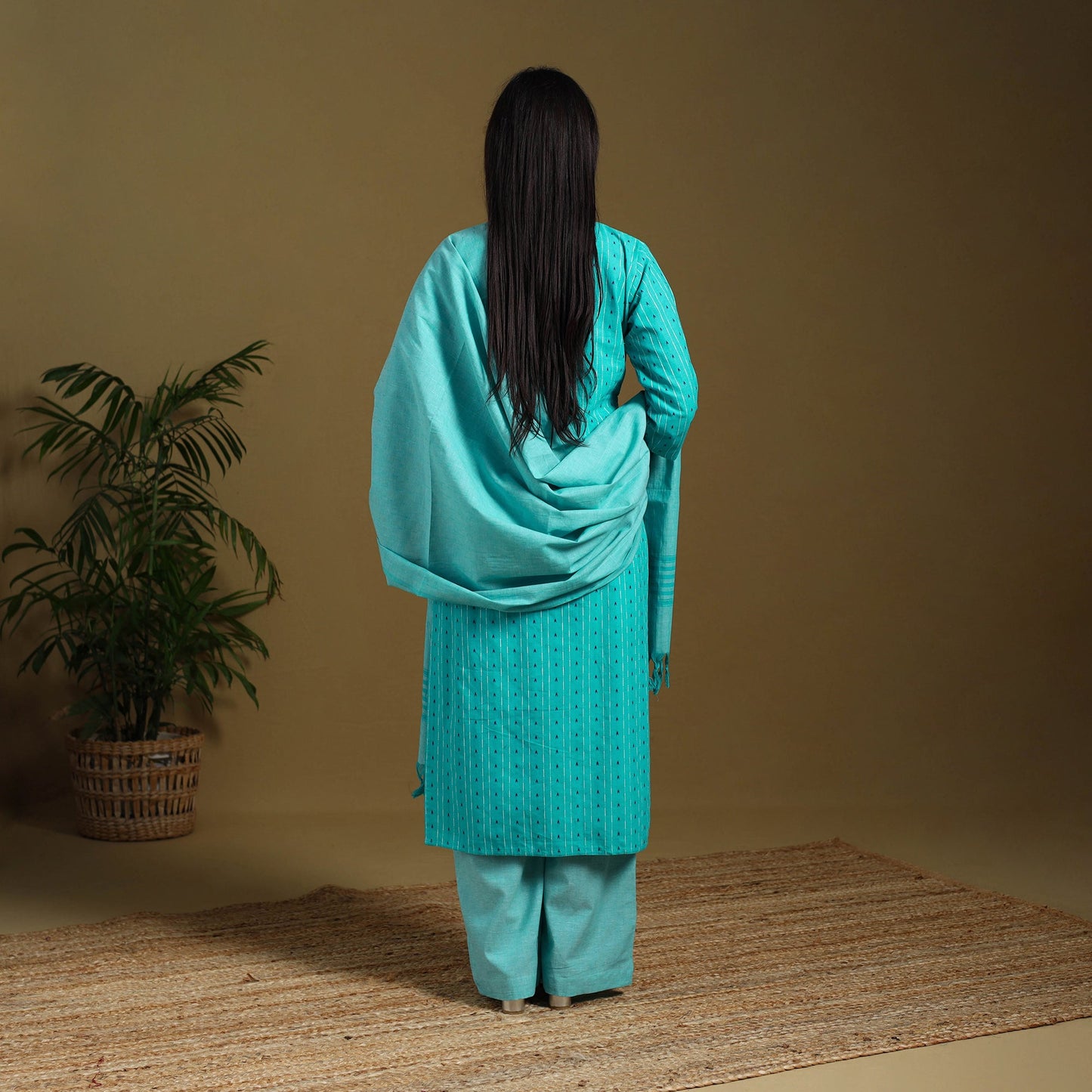 Blue - cotton jacquard kurta set (set of 3) 06 - handcrafted