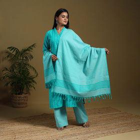 Blue - cotton jacquard kurta set (set of 3) 06 - handcrafted