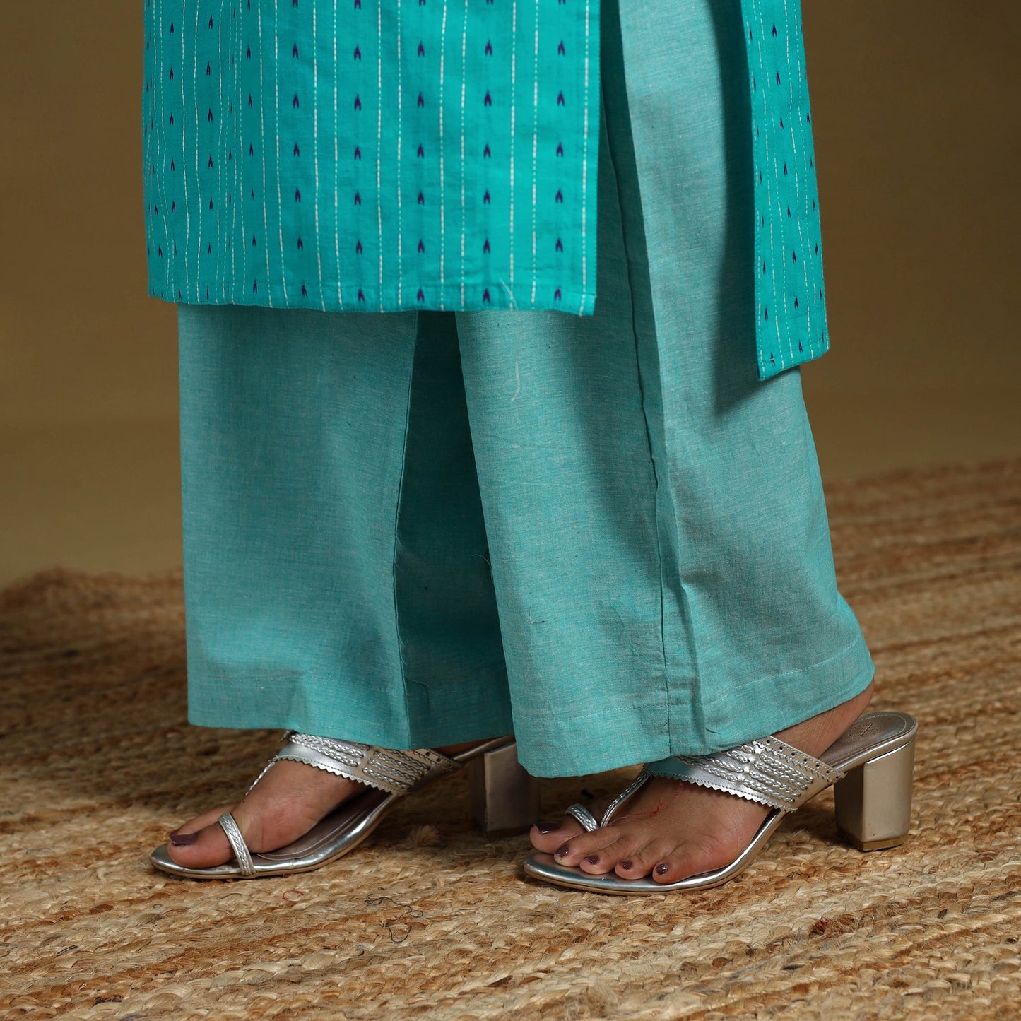 Blue - cotton jacquard kurta set (set of 3) 06 - handcrafted