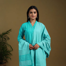 Blue - cotton jacquard kurta set (set of 3) 06 - handcrafted