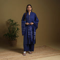 Blue - cotton jacquard kurta set (set of 3) 09 - handcrafted