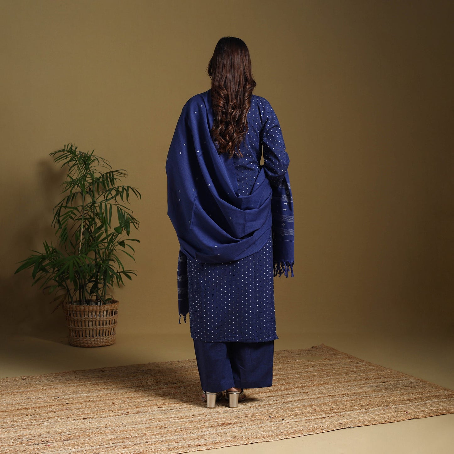 Blue - cotton jacquard kurta set (set of 3) 09 - handcrafted