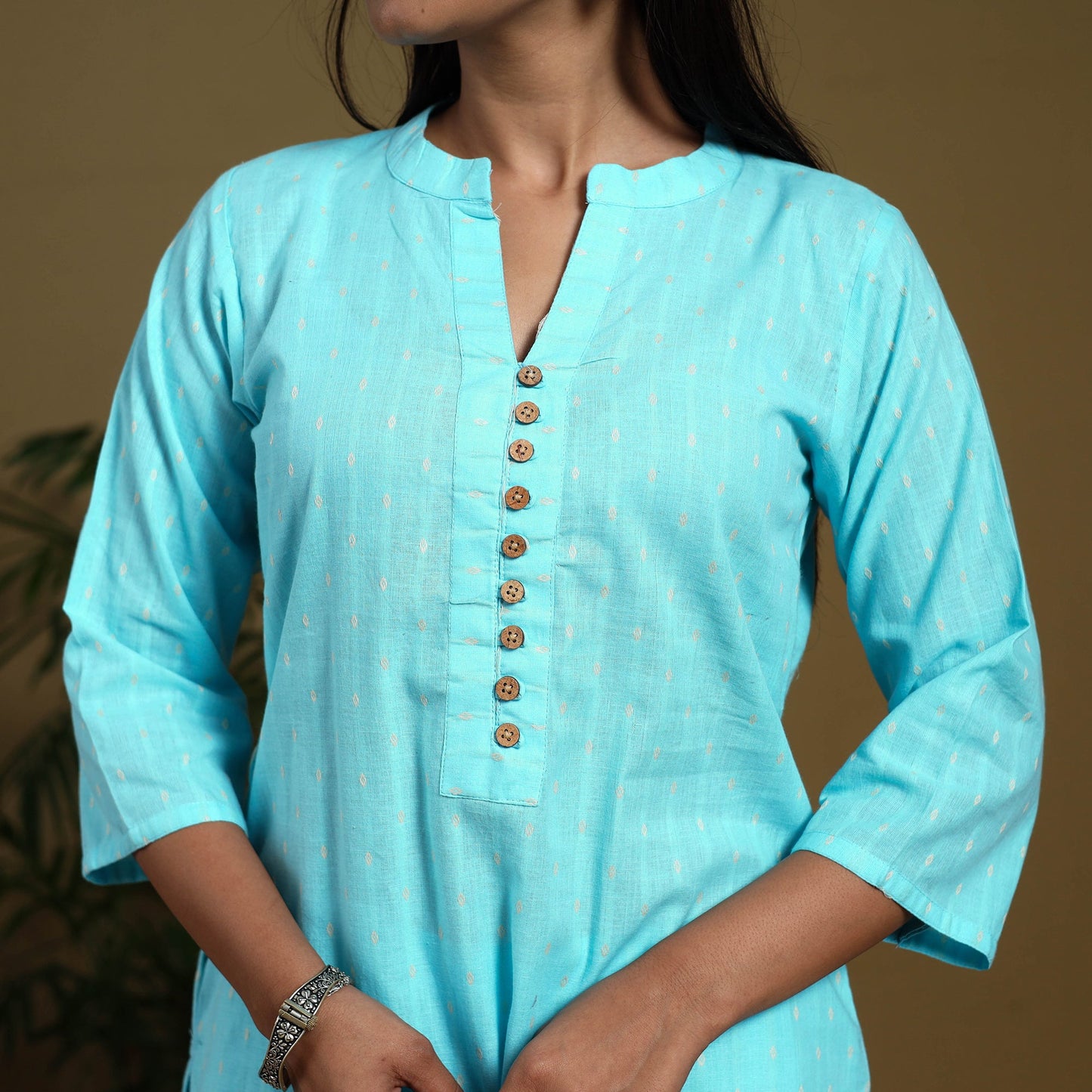 Blue - cotton jacquard kurta set (set of 3) 13 - handcrafted