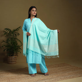 Blue - cotton jacquard kurta set (set of 3) 13 - handcrafted