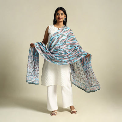 Buy Blue Cotton Jaipur Printed Dupatta Online