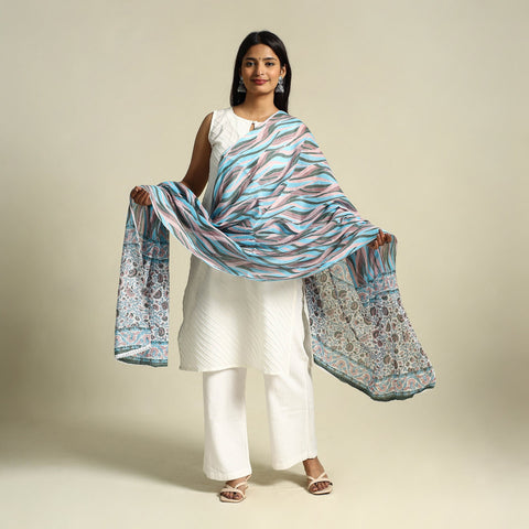 Buy Blue Cotton Jaipur Printed Dupatta Online