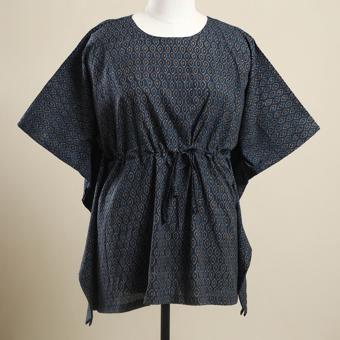 Buy Blue Ajrakh Block Print Cotton Kaftan