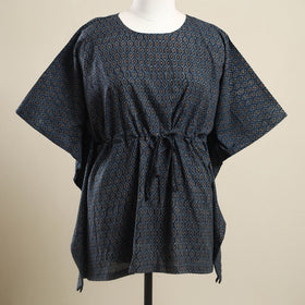 Buy Blue Ajrakh Block Print Cotton Kaftan