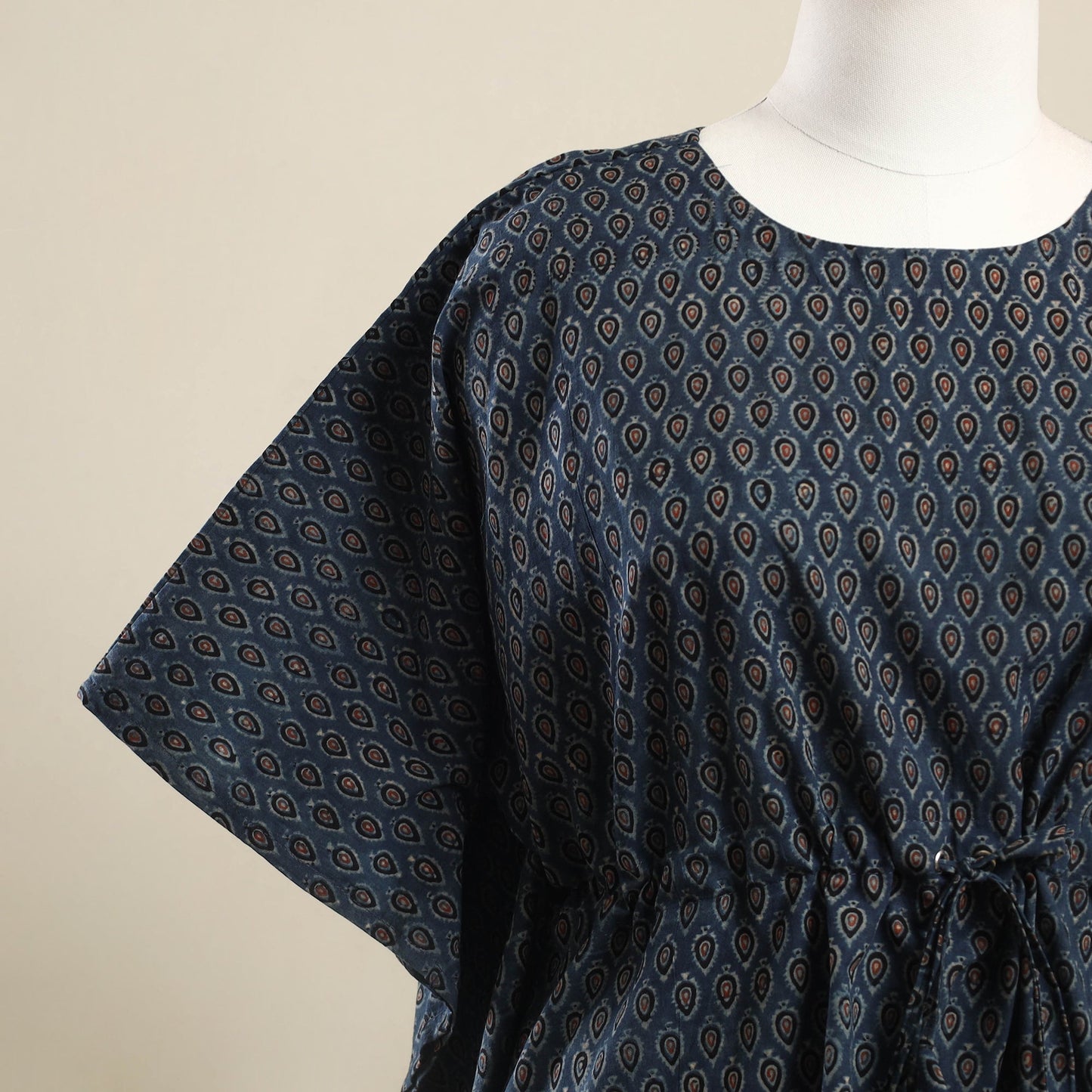 Buy Blue Ajrakh Block Print Cotton Kaftan