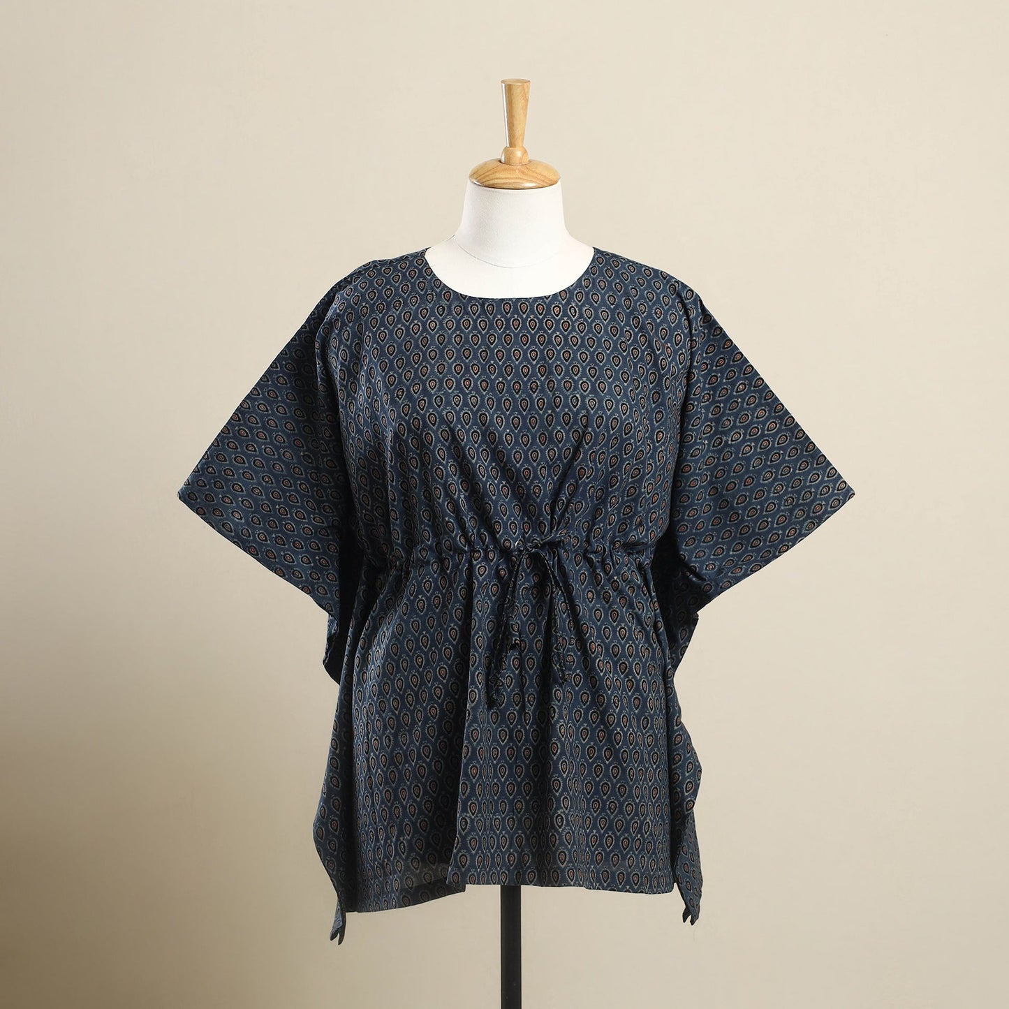 Buy Blue Ajrakh Block Print Cotton Kaftan