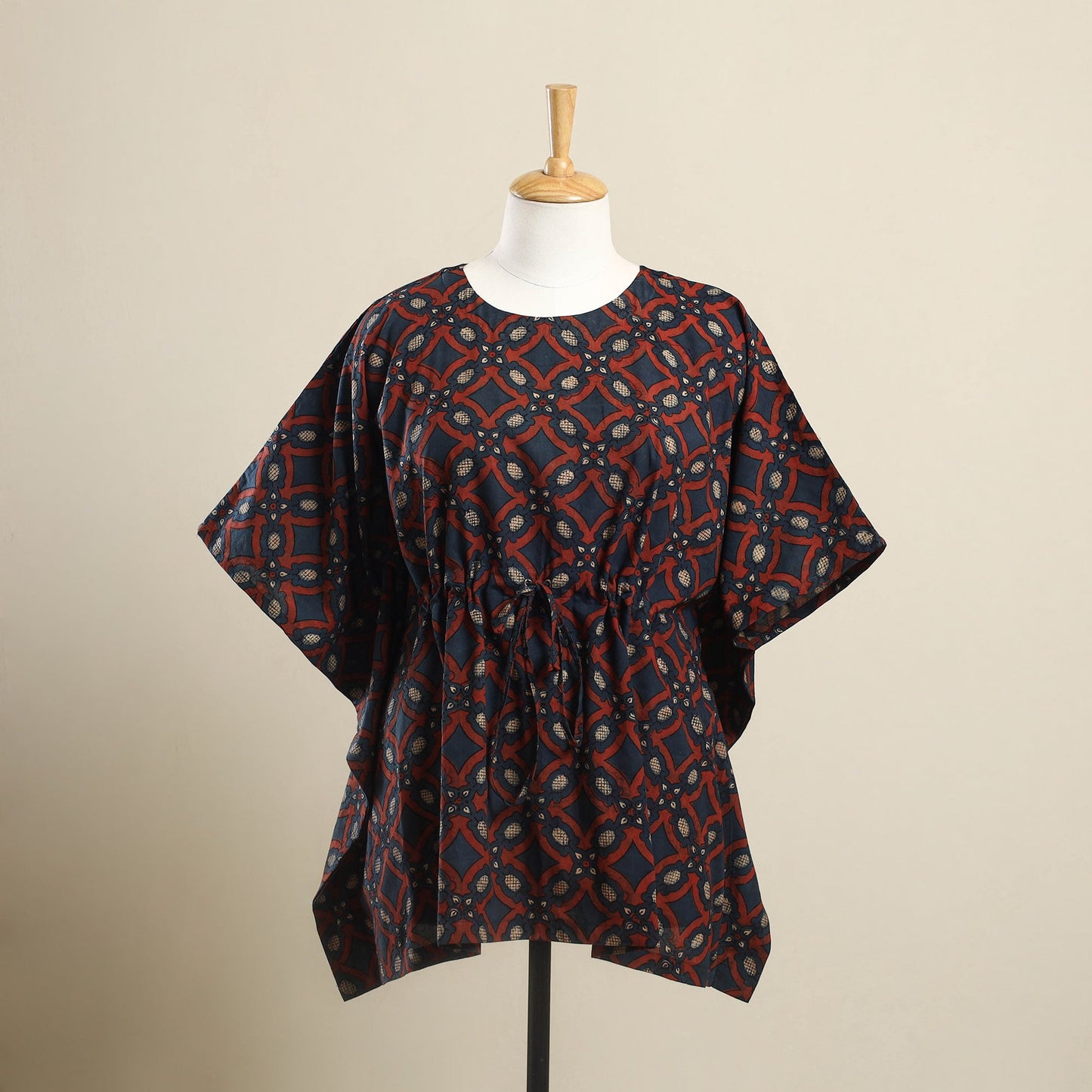 Buy Blue Ajrakh Block Print Cotton Kaftan