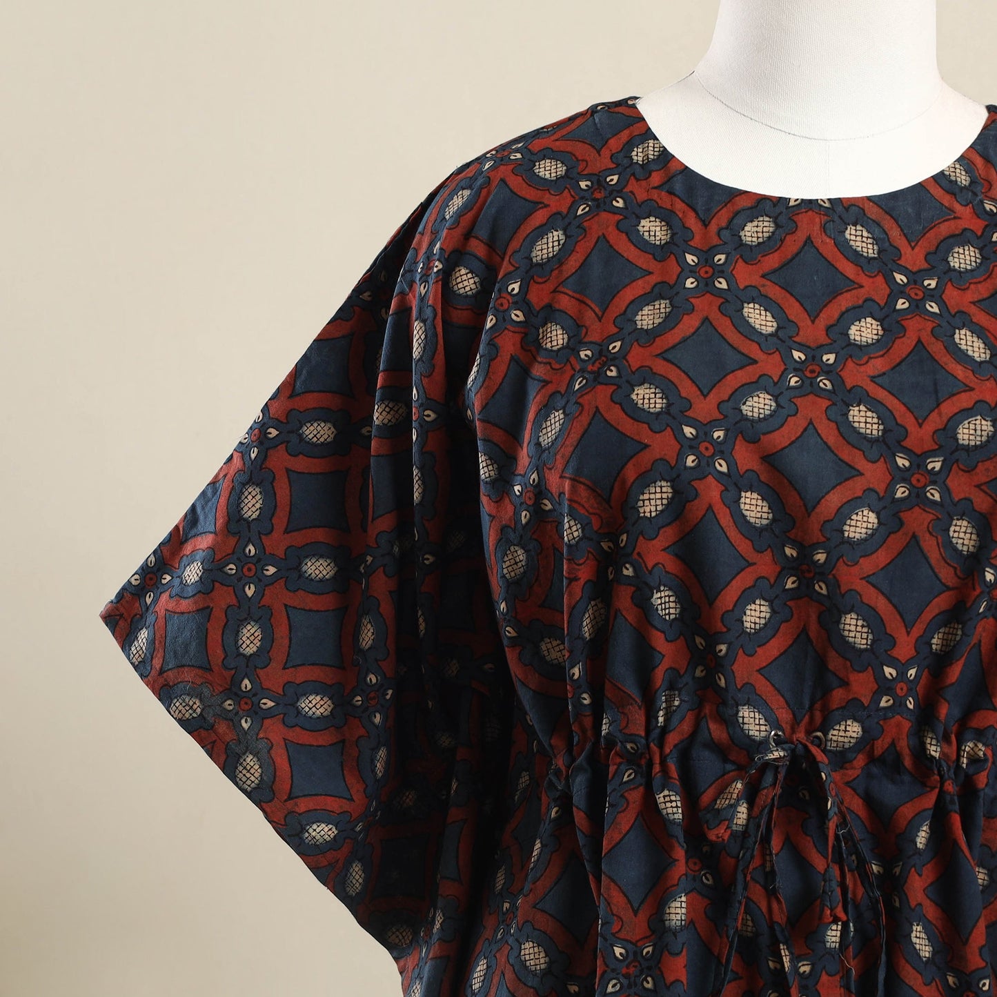 Buy Blue Ajrakh Block Print Cotton Kaftan