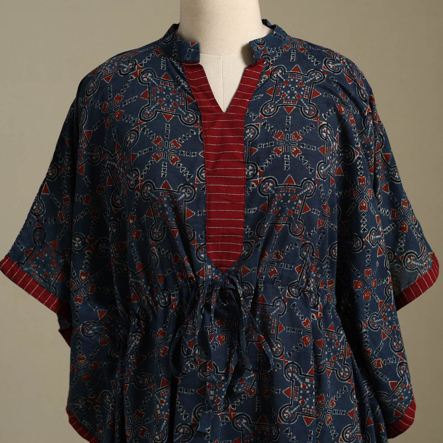 Blue Ajrakh Block Print Cotton Kaftan (Short)