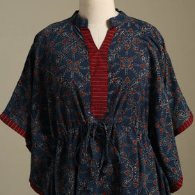 Blue Ajrakh Block Print Cotton Kaftan (Short)
